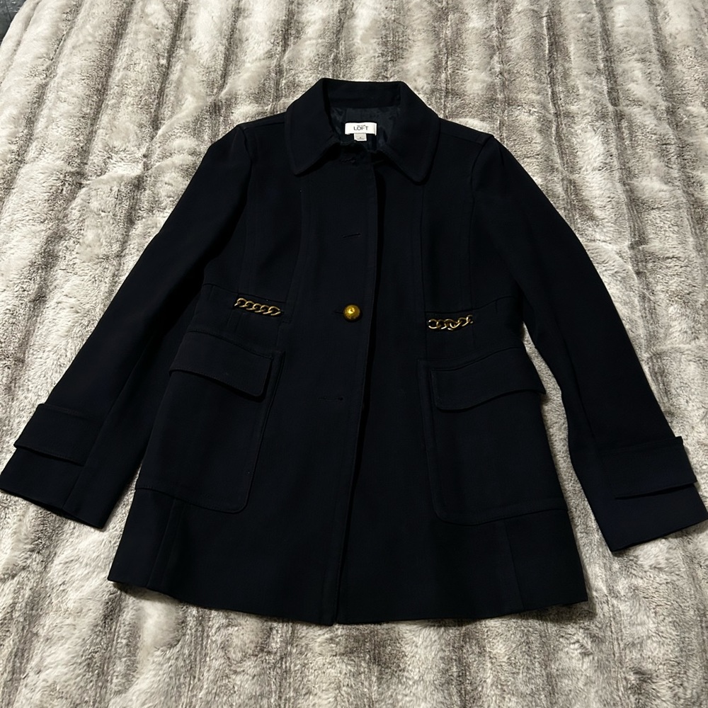 Ann Taylor Loft Navy Jacket with gold hardware.